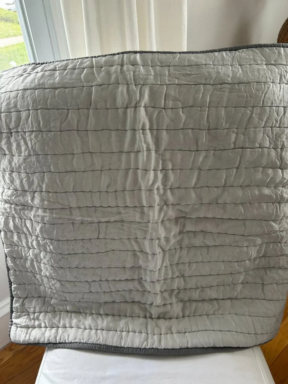 Pottery Barn Gray Mist Cotton Silk Channel Quilt & Shams (2) Euro Size 26X26